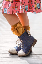 Load image into Gallery viewer, [Rainbow Denim + Gold Glitter Toe] Boots
