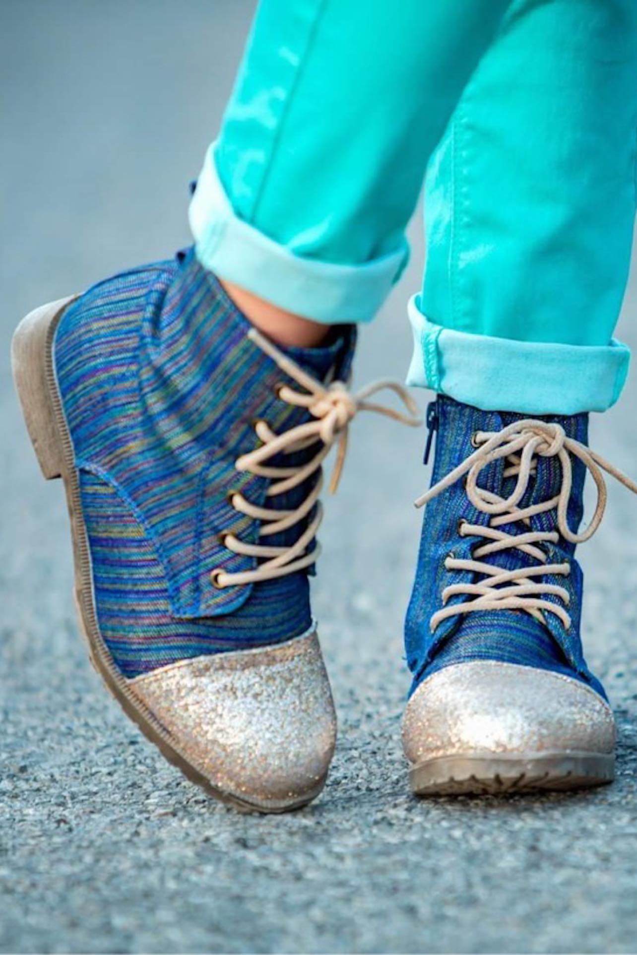 [Rainbow Denim + Gold Glitter Toe] Boots