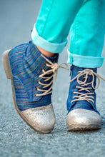 Load image into Gallery viewer, [Rainbow Denim + Gold Glitter Toe] Boots
