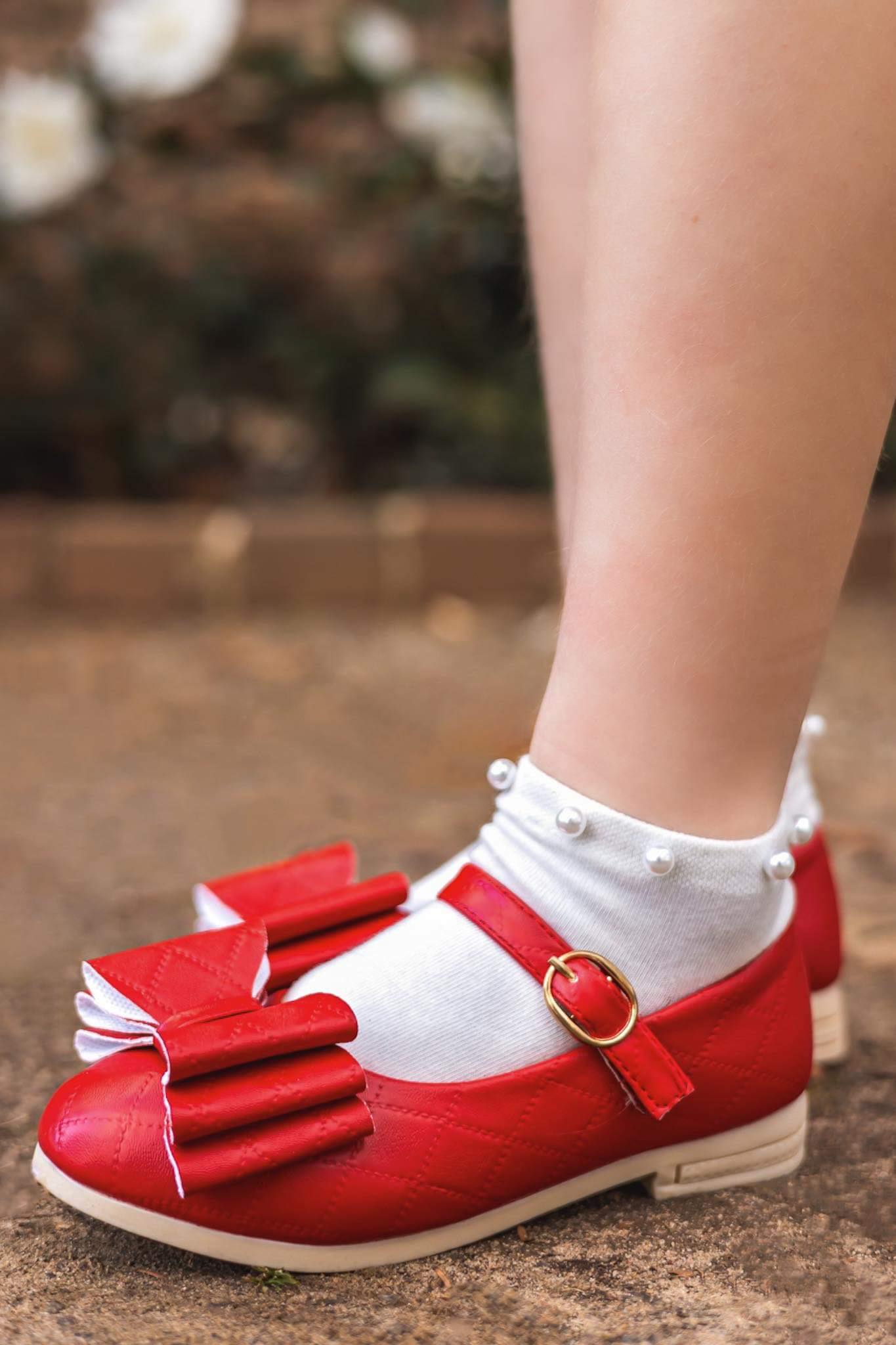 [White w/ Faux Pearls] Ankle Socks