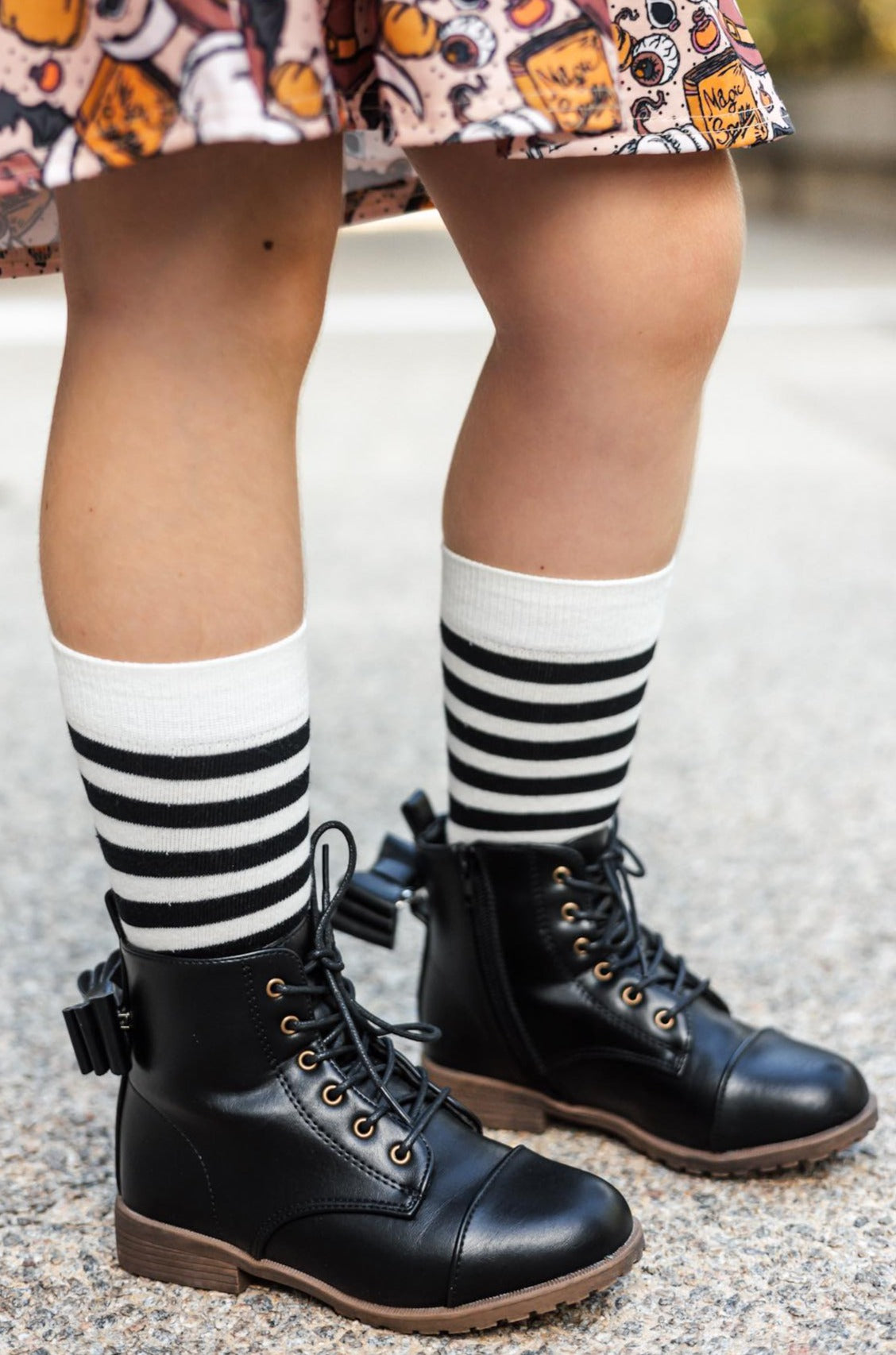 [Black + White Stripe] Youth Tall Socks