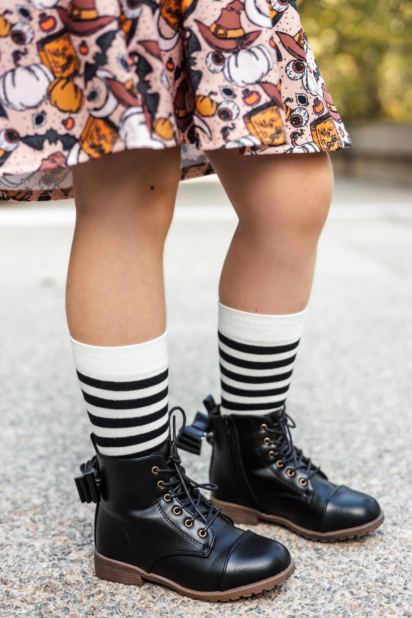 Black White Stripe Youth Tall Socks The Spotted Phoenix LLC