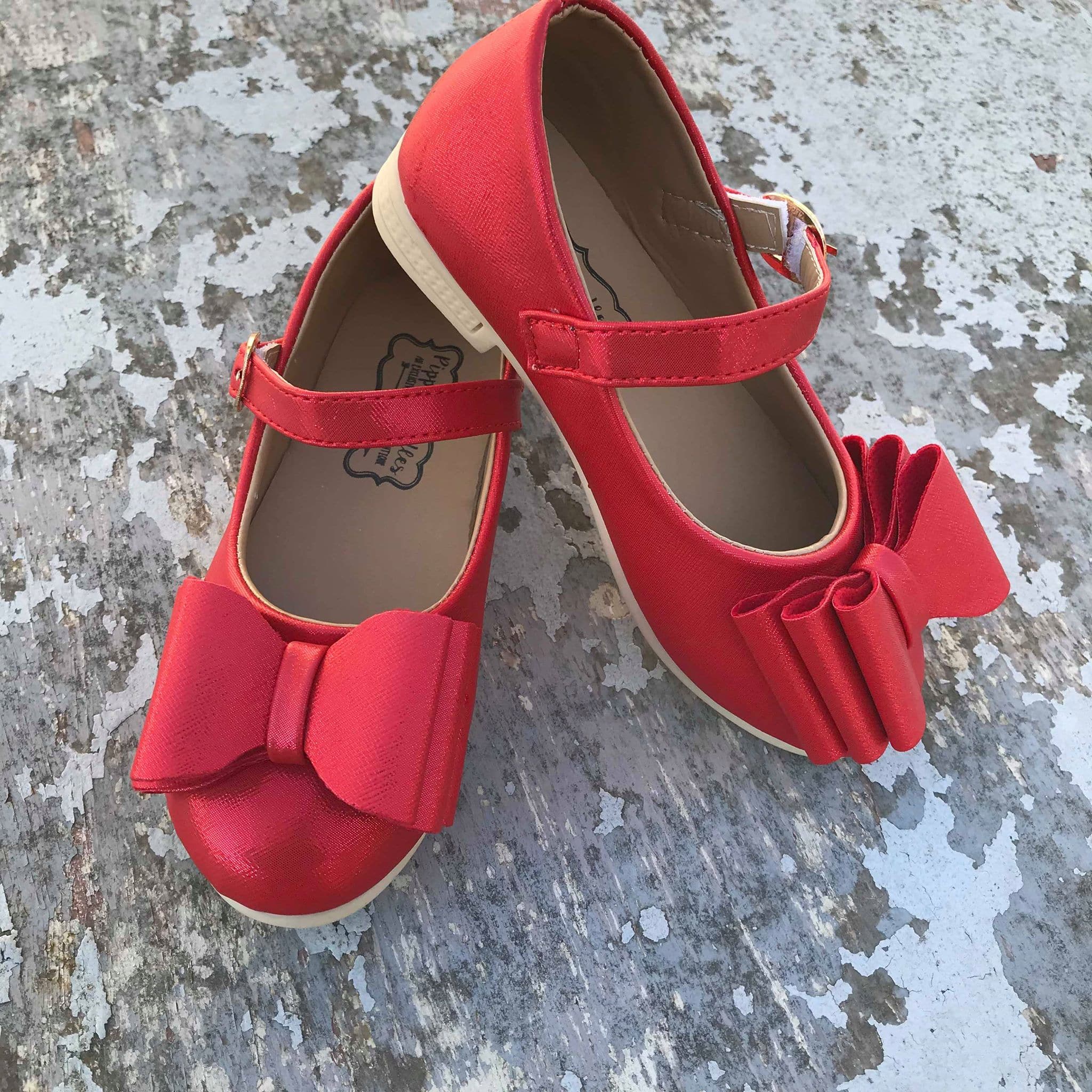 [Red Shimmer w/ Brown Sole] Bow Shoes