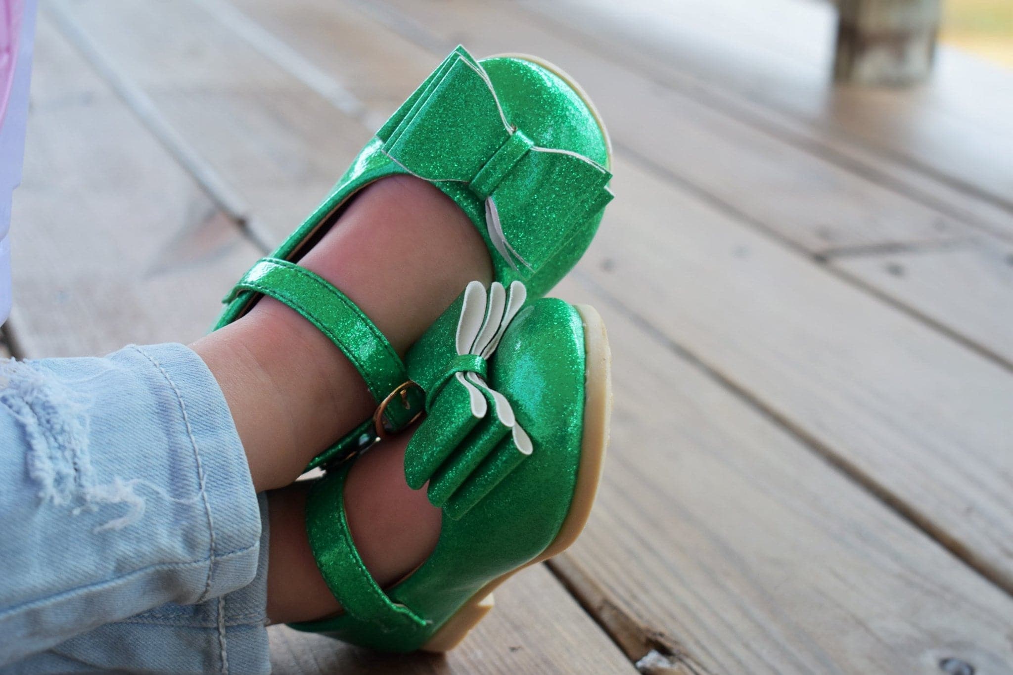 [Glitter Green] Bow Shoes