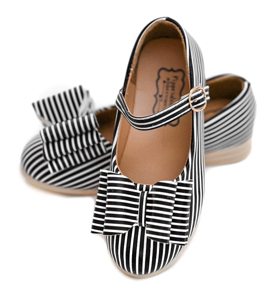 [Black + White Striped] Bow Shoes