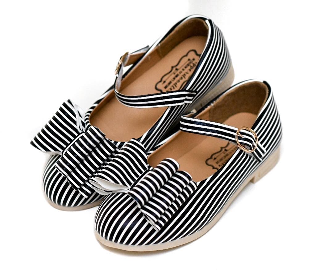 [Black + White Striped] Bow Shoes