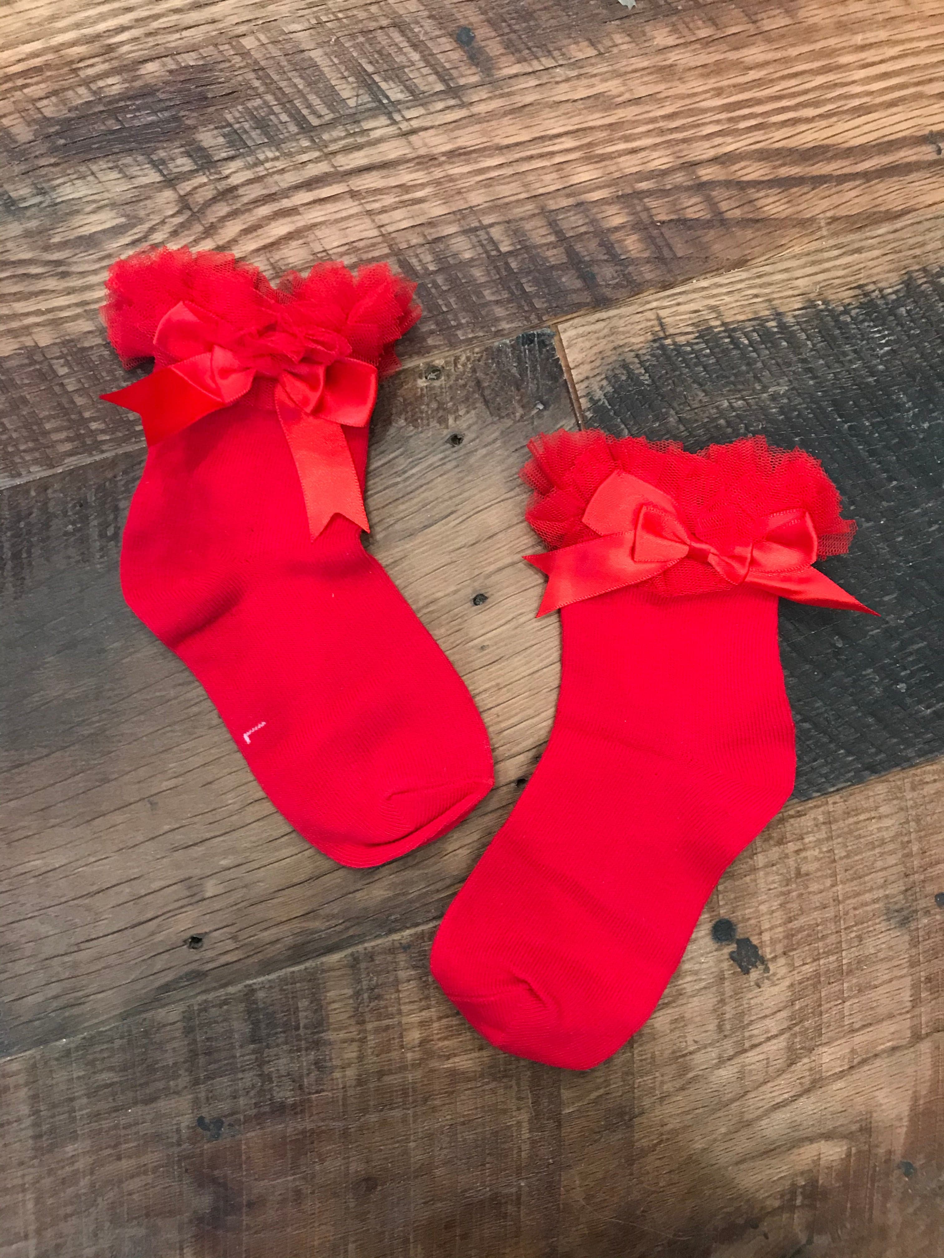 [Red Tulle w/ Silk Bow] Socks