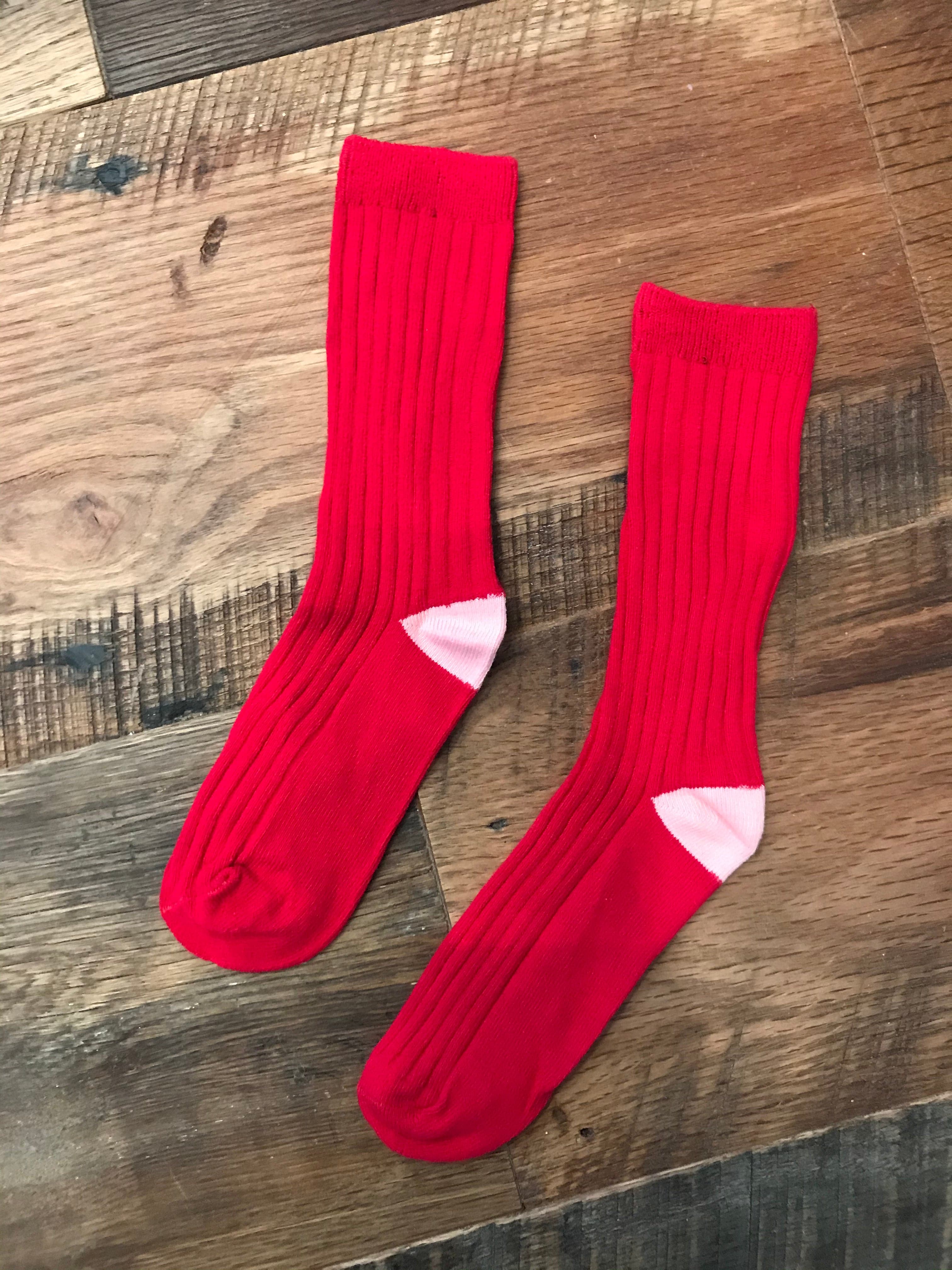 [Red Ribbed] Tall Socks