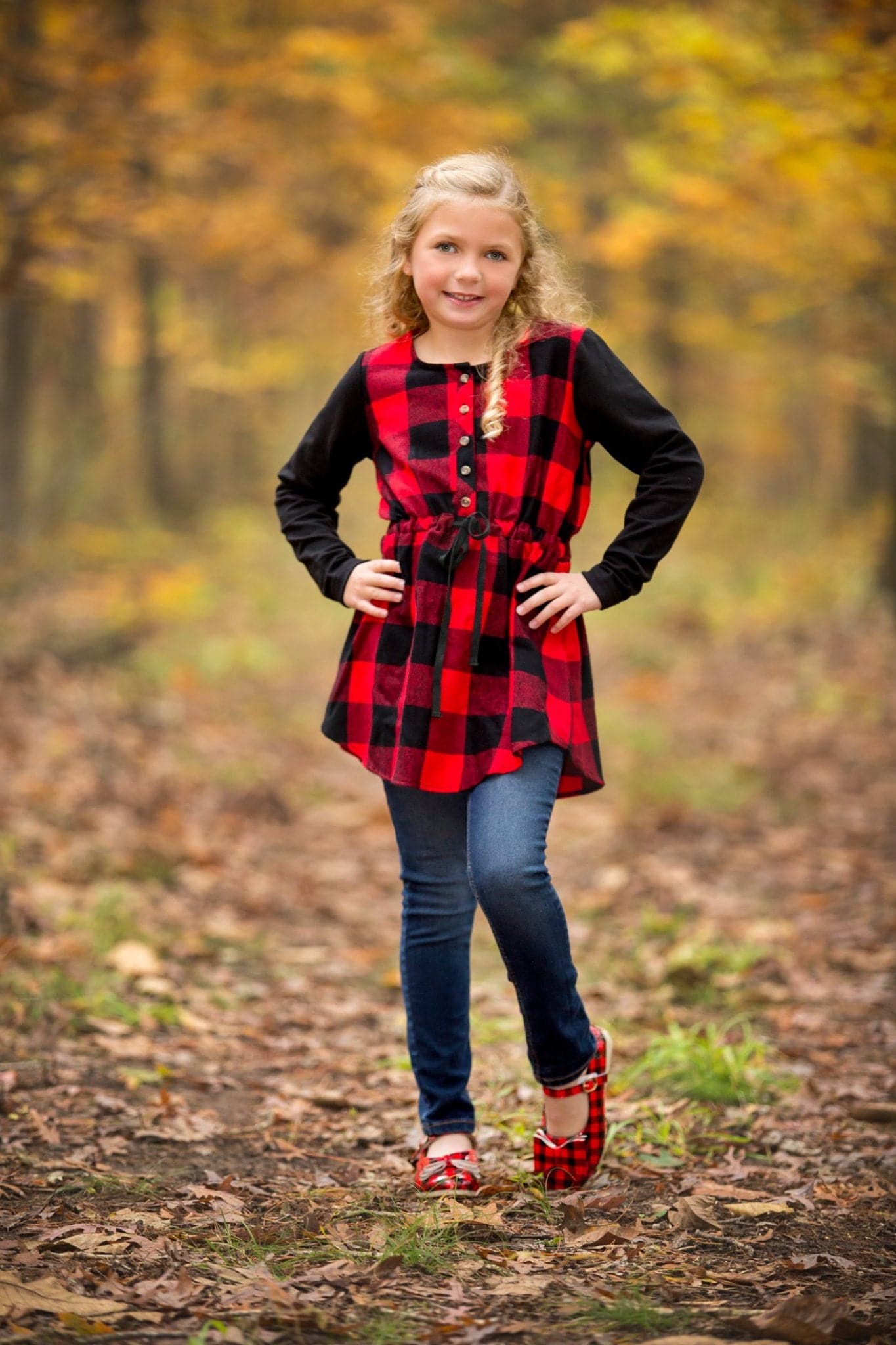Baby 5 [Red Buffalo Plaid] FLAWED Bow Shoes