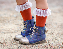 Load image into Gallery viewer, [Rainbow Denim + Gold Glitter Toe] Boots
