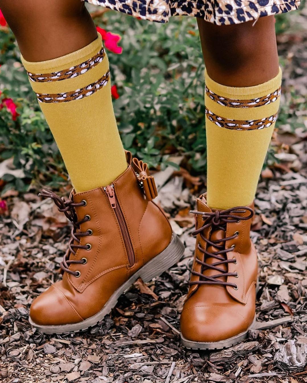 [Mustard] Baseball Sock w/ Leopard Stripes