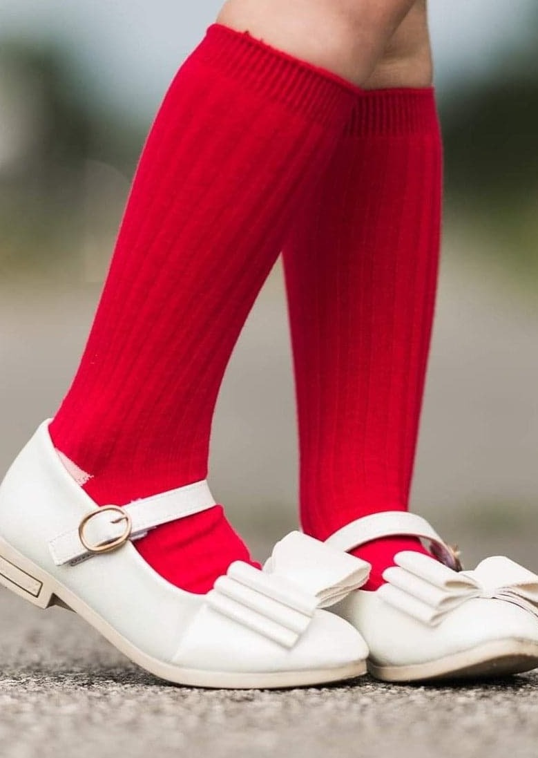 [Red Ribbed] Tall Socks