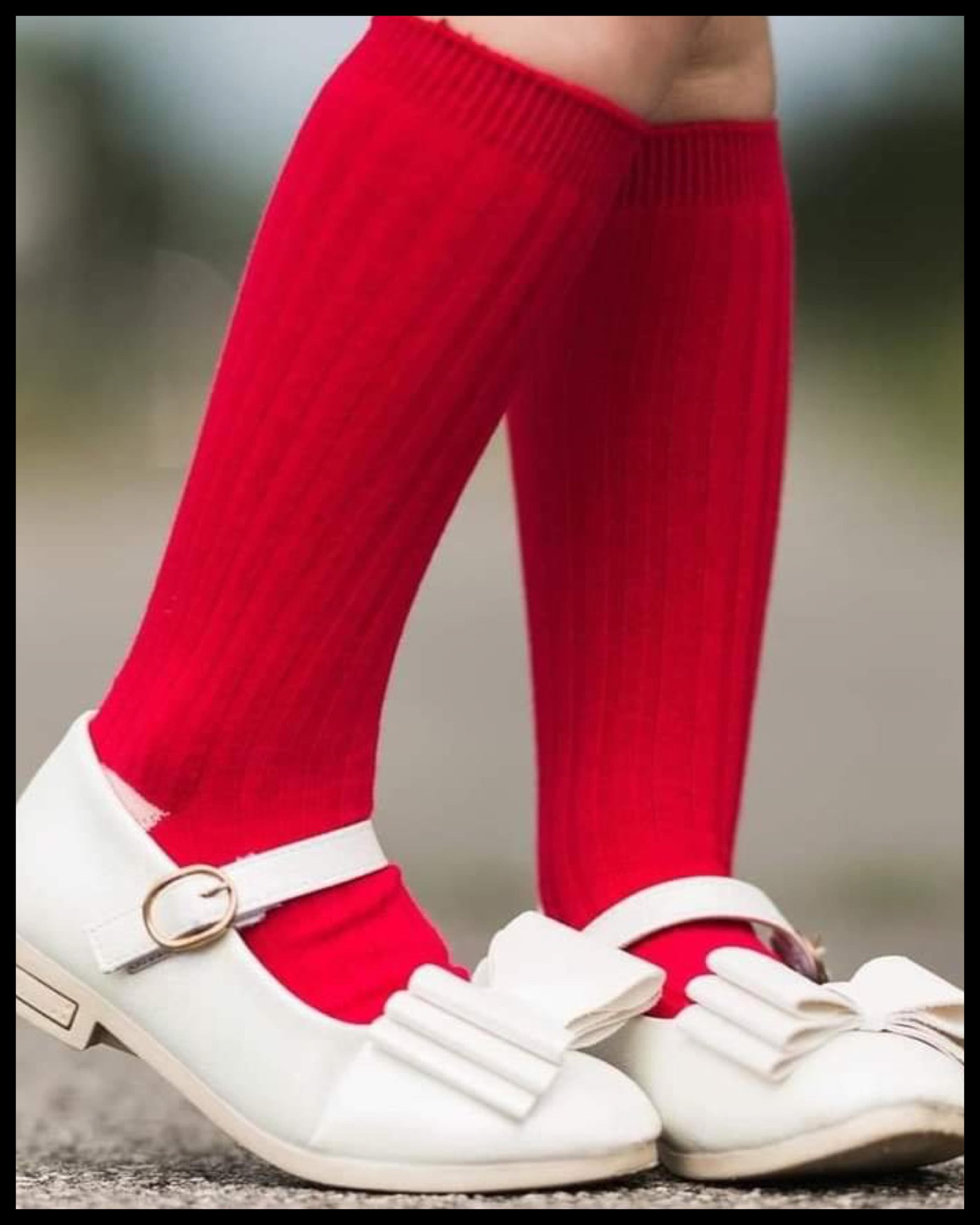 [Red Ribbed] Tall Socks