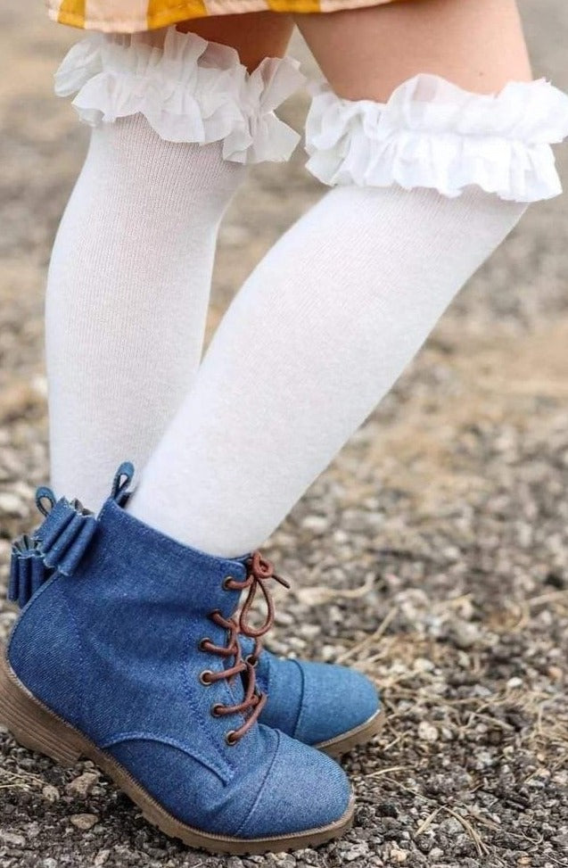 [Off White w/ Tulle Ruffle] Tall Socks