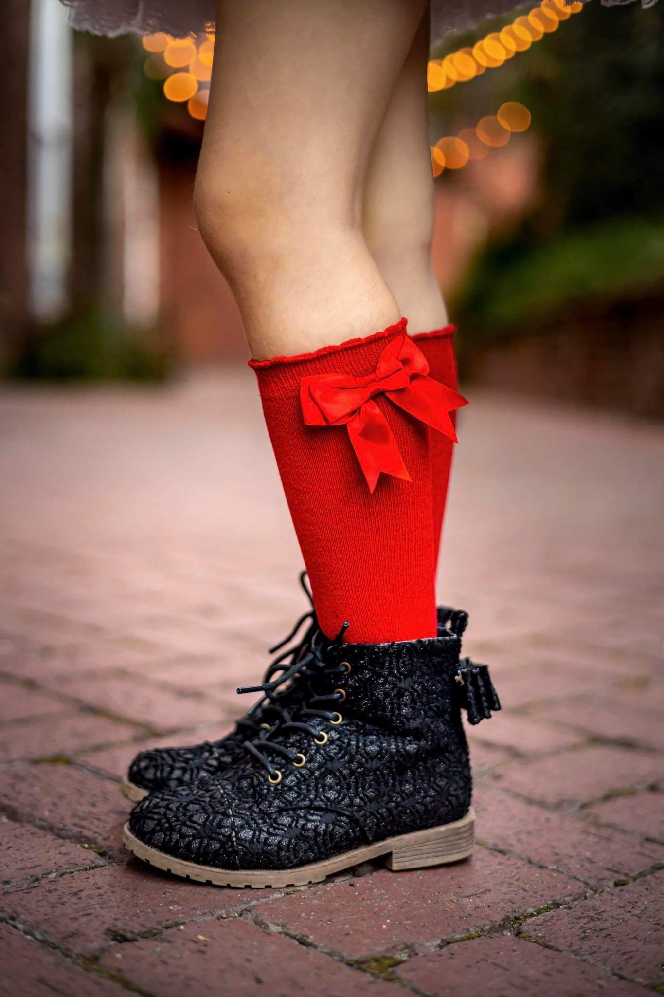 [Red Silk Bow] Tall Socks