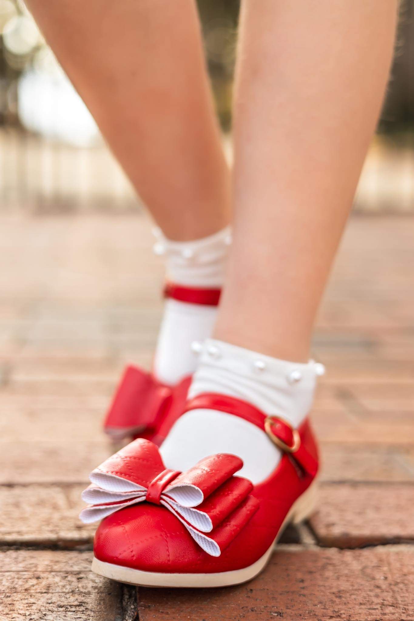 [Red Quilted] Bow Shoes