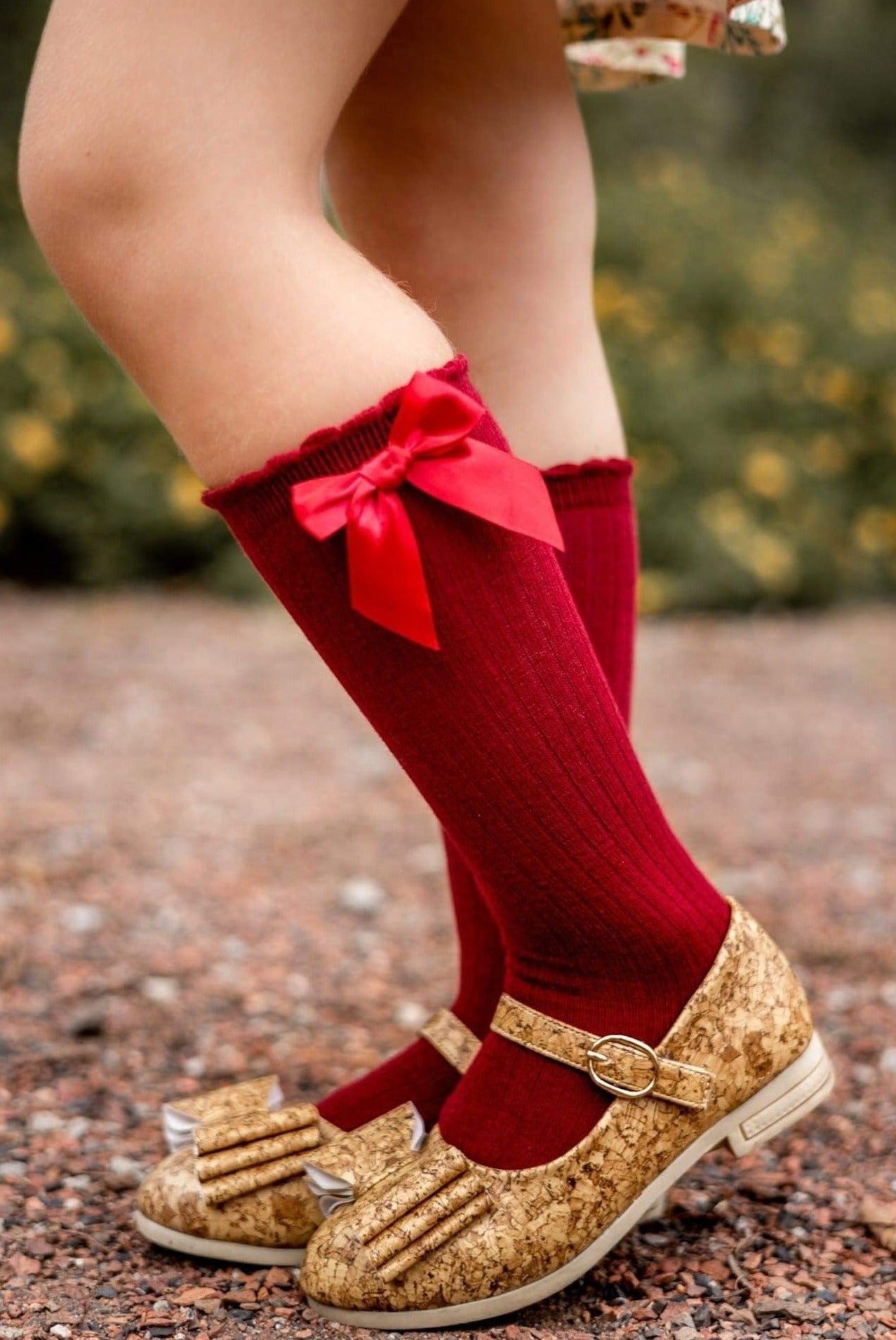 [Maroon Silk Bow] Tall Socks