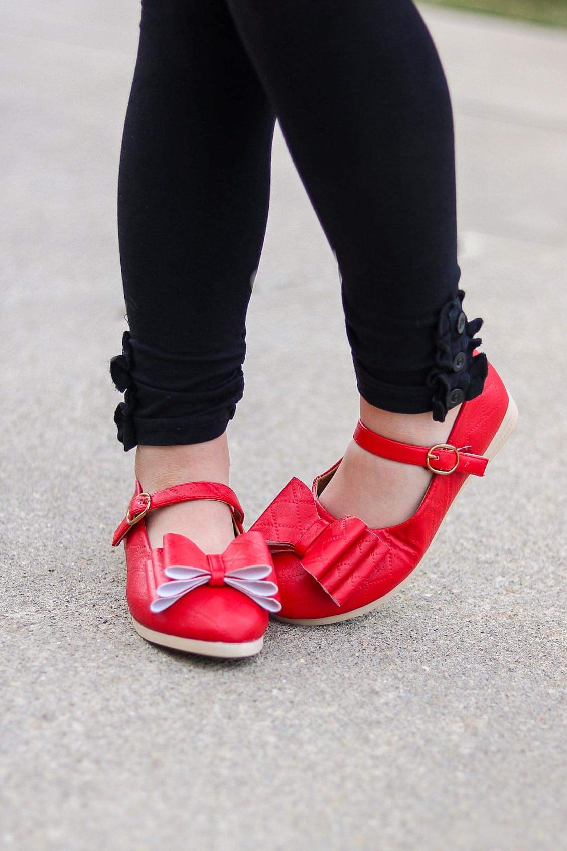[Red Quilted] Bow Shoes