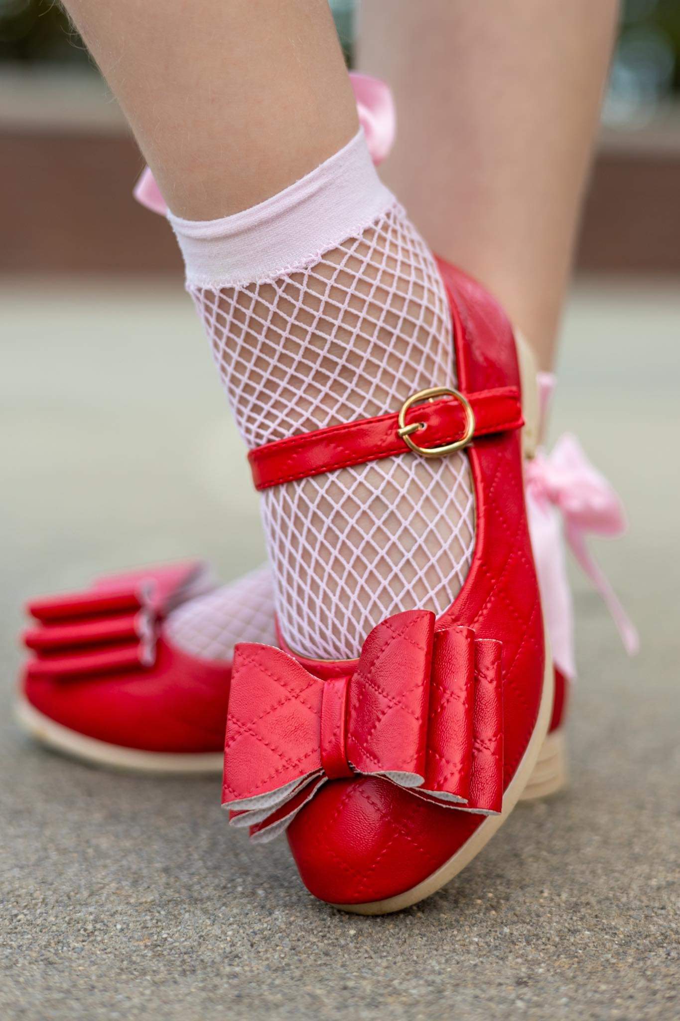 [Red Quilted] Bow Shoes