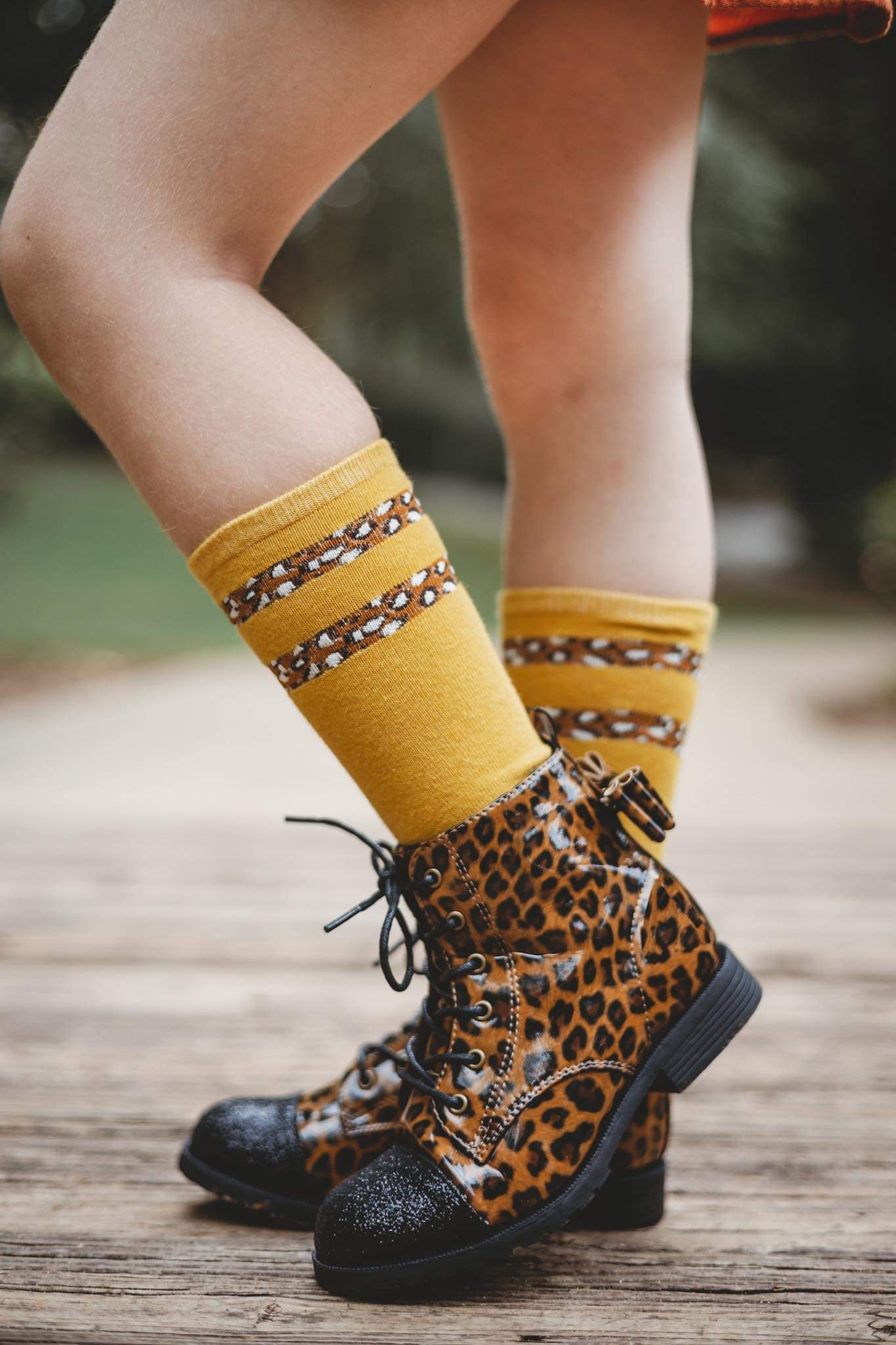 [Mustard] Baseball Sock w/ Leopard Stripes