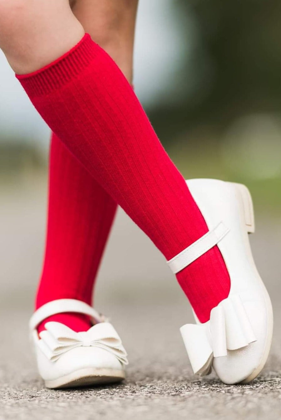 [Red Ribbed] Tall Socks