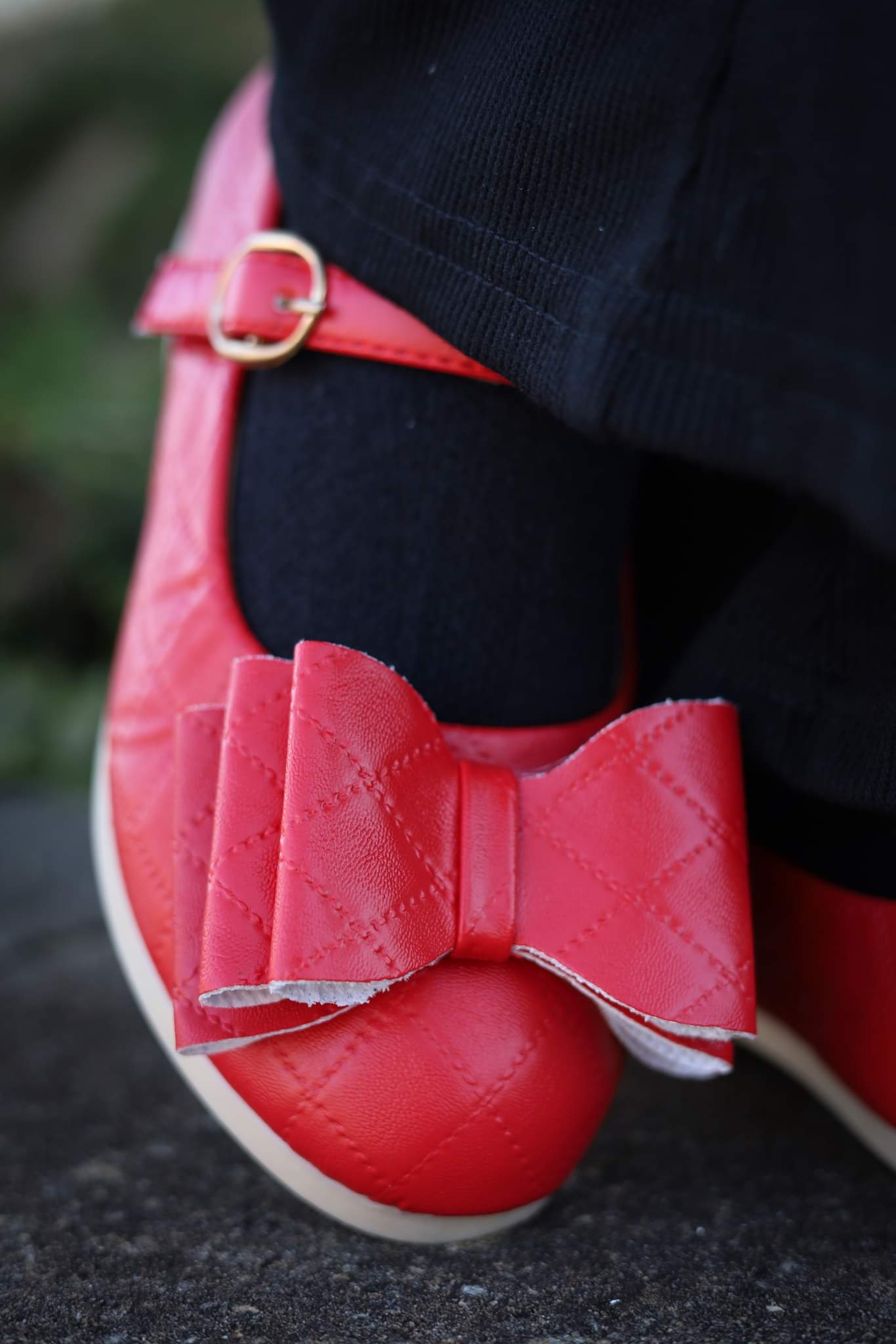 [Red Quilted] Bow Shoes