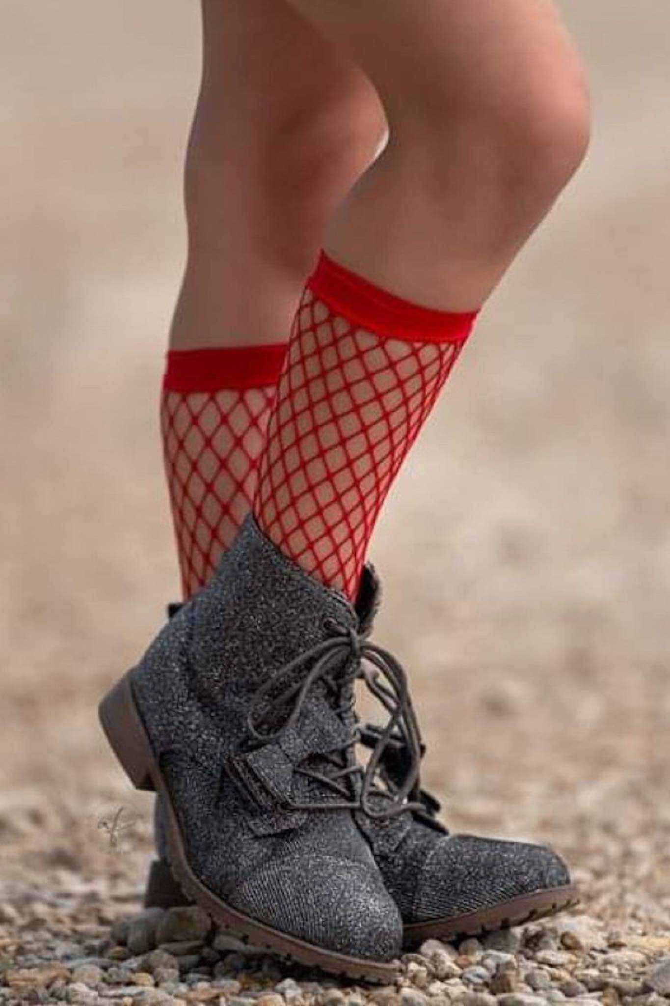 [Red] Fishnet Tall Socks