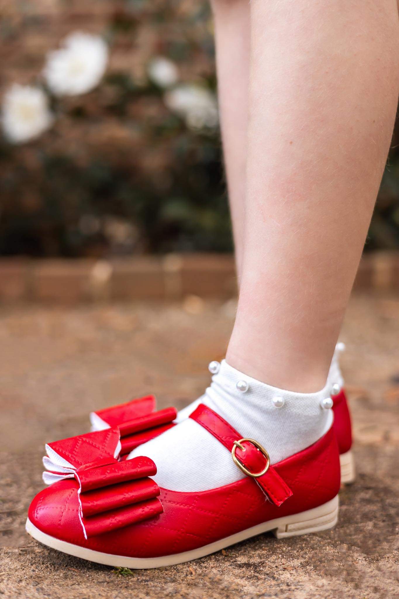 [Red Quilted] Bow Shoes